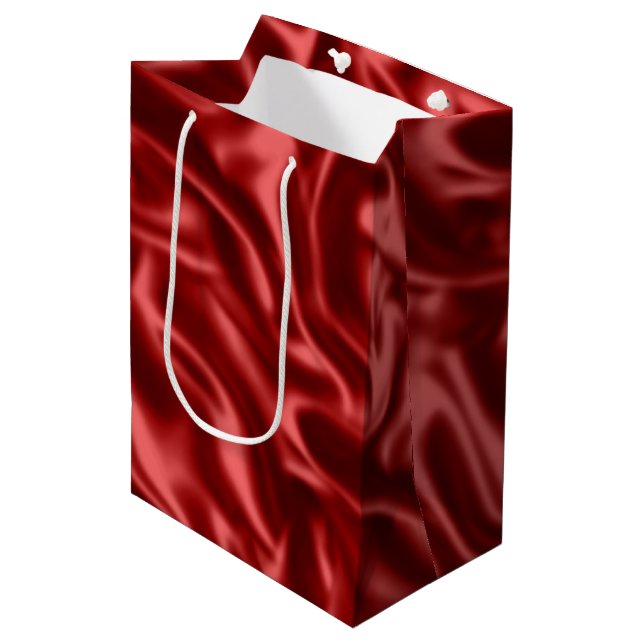 Passion Red Imitats Satin Wedding Mittlere Geschenktüte (Vorderseite Schrägansicht)