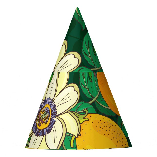 Passionblume Blühen: Schwarzer Hintergrund Vintag. Partyhütchen (Vorderseite)