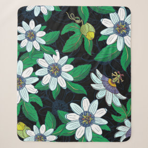 Passionflower Black Background Blume Nahtlos Sherpadecke