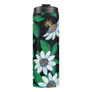 Passionflower Black Background Blume Nahtlos Thermosbecher