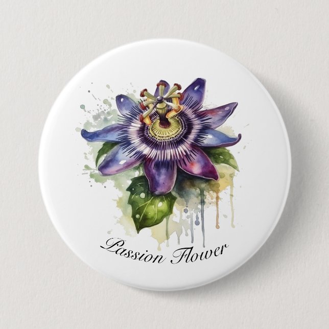 Passionierte Lila Passion-Blume Button (Vorderseite)