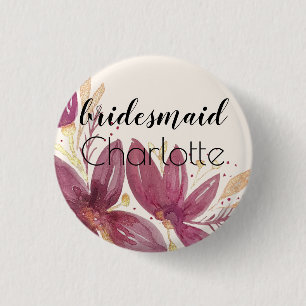 Passionsblumen, Aquarell Burgunderrot und Gold Button