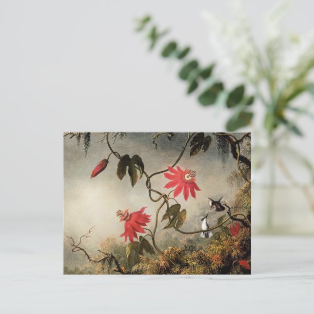 Passionsblumen mit Kolibris Postkarte (Stehend Vorderseite)