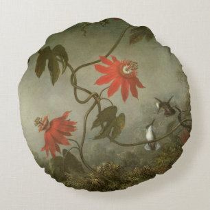 Passionsblumen und Kolibris von Martin J Heade Rundes Kissen