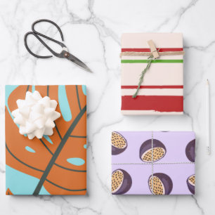 Passionsfrüchte lila botanisch und Streifen niedli Geschenkpapier Set