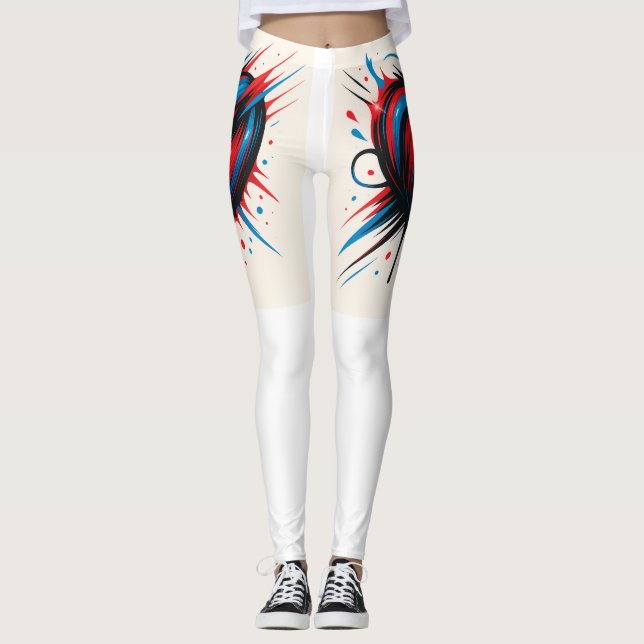 "Passionspuls - Bold Red & Blue Heart Long Sleeve Leggings (Vorderseite)