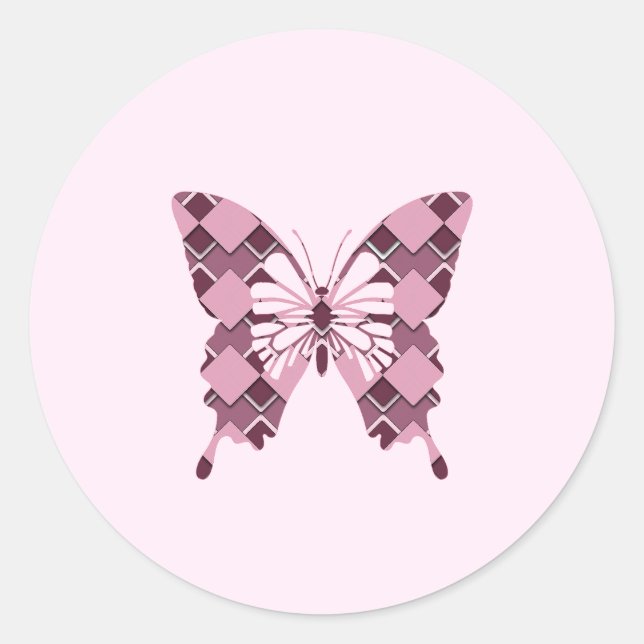 Passionsrosa Diamant Schmetterling Runder Aufkleber (Vorderseite)