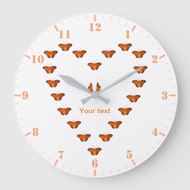 Passionsschmetterlinge in Herzform Große Wanduhr (Vorderseite)