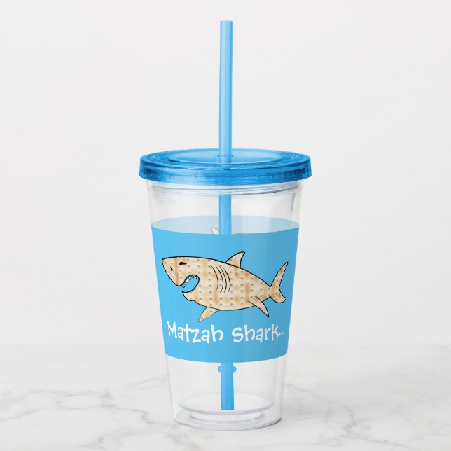 Passover Acrylic Blue Tumbler 16 oz Matzah Shark Acryltrinkbecher (Vorderseite)