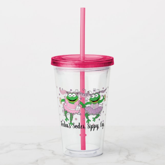 Passover Acrylic Tumbler 16 oz Hoppy Pessach Frosc Acryltrinkbecher (Vorderseite)