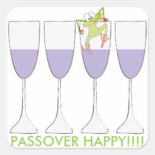 Passover-Aufkleber-Platz "Wein und Frosch" Quadratischer Aufkleber