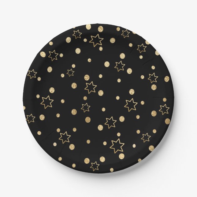 Passover Black Gold Stars Pappteller (Vorderseite)