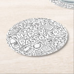 Passover Coaster Runder Pappuntersetzer<br><div class="desc">Add a festive and meaningful touch to your Seder table with this beautifully designed Passover paper coaster. Featuring a cheerful “Happy Passover” greeting, this vibrant design is filled with classic holiday symbols — the Haggadah, traditional matzos, bottles of wine, elegant wine glasses, and playful decorative doodles. Each element reflects the...</div>