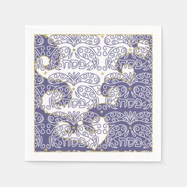 Passover Cocktail Napkins Gold Star/Lila Serviette (Vorderseite)