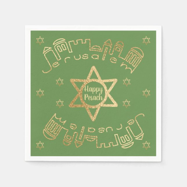 Passover Cocktail Napkins Muster "Gold Jerusalem" Serviette (Vorderseite)
