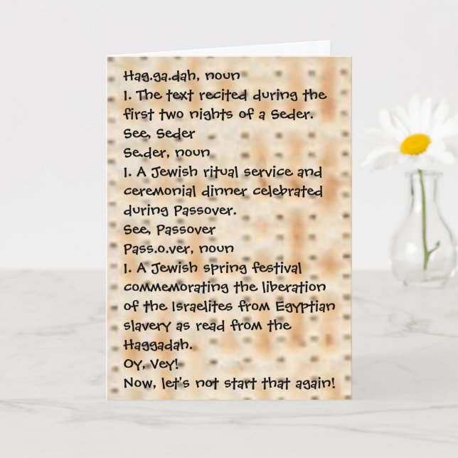 Passover Funny definieren Haggadah Matzah Karte (Kleine Pflanze)