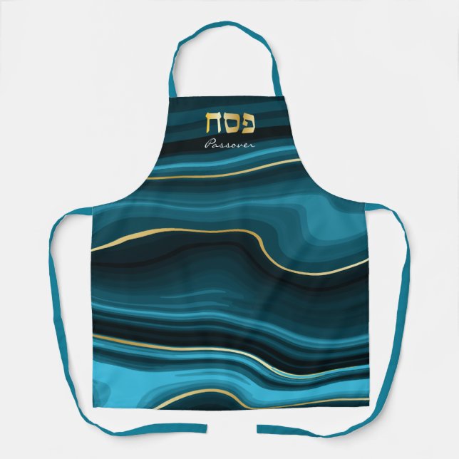 Passover Hebrew Aquamarin, Türkis & Gold Imitate A Schürze (Vorderseite)
