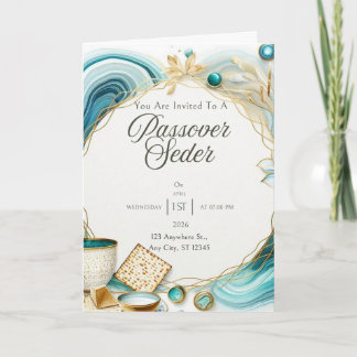 Passover Invitation Card - Agate Blue Gold Karte