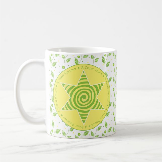 Passover Mug 11oz. "Une Pâque Douce" Vert/Jaune (Gauche)