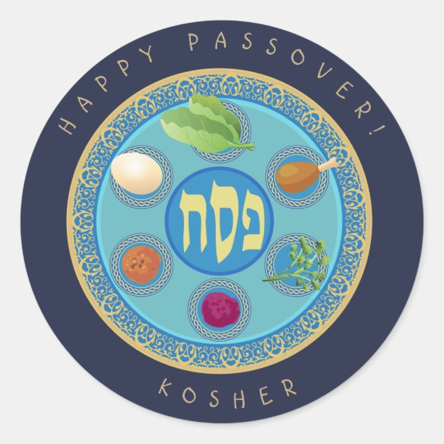Passover Plate Kosher Pesach Runder Aufkleber (Vorderseite)