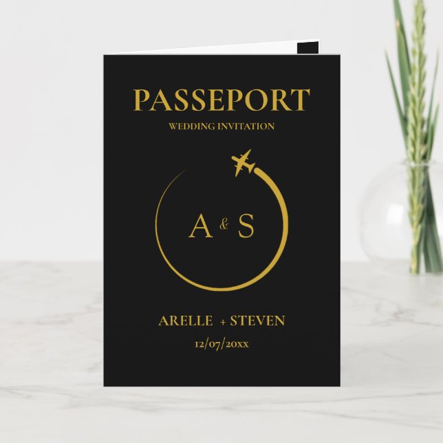 Passport Destination Faux Faire-part de mariage or (Devant)