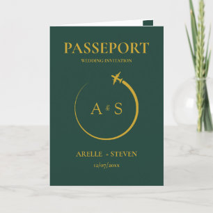 Passport Destination Faux Faire-part de mariage or