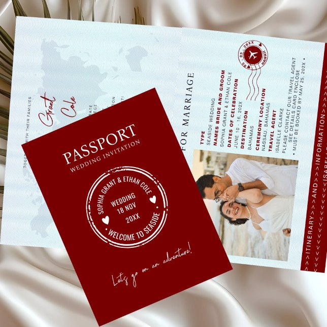 Passport Destination Wedding red invitation (Créateur téléchargé)