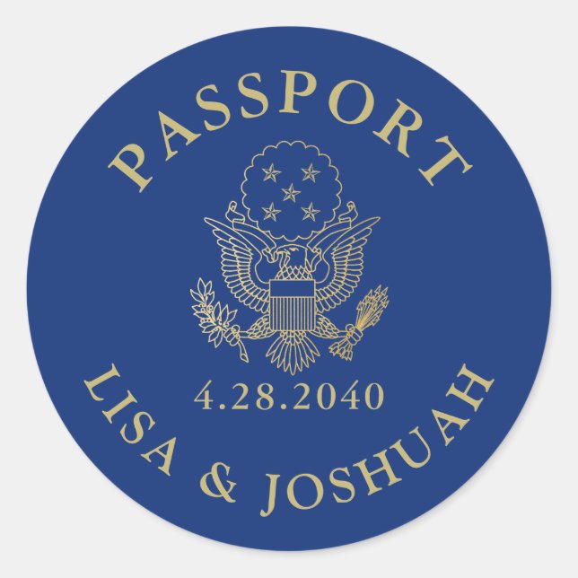 Passport-Emblem Thema Reisen Siegel Bevorzugung Runder Aufkleber (Vorderseite)