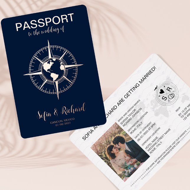 Passport-Hochzeit in Urlaubsort Gold Fox Weltkarte Folieneinladung (Von Creator hochgeladen)