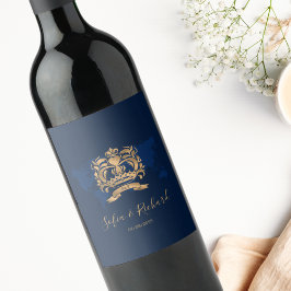 Passport Hochzeit in Urlaubsort Gold Navy Map Wapp Weinetikett