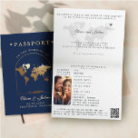 Passport-Karte Boho Arch Navy-Hochzeit in Urlaubso Einladung<br><div class="desc">Feiern Sie Ihre Liebe mit dieser Hochzeit in Urlaubsort der Boho Arch Navy, die für das moderne Ehepaar entworfen wurde und eine unvergessliche Hochzeit im Ausland plant. Mit einem marineblauen Hintergrund und blühenden Imitaten, goldenen Herzakzenten sowie einer Weltkarte, die von einem Boho-Bogen gerahmt ist, verbindet diese Einladung Romantik und zeitgenössische...</div>