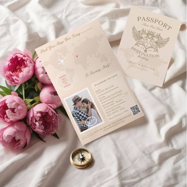 Passport Style Save the Date Hochzeit in Urlaubsor Ankündigung (Passport Style Save The Date Destination Wedding Announcement)