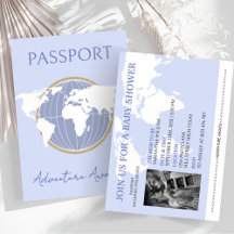 Passport Themed Blue Boy Baby Dusche Einladung