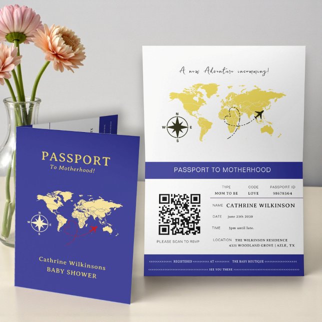 Passport To Motherhood Baby Shower Adventure  Ankündigung (Von Creator hochgeladen)