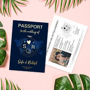 Passport Wedding Destination Gold Foil Flugzeug He Folieneinladung