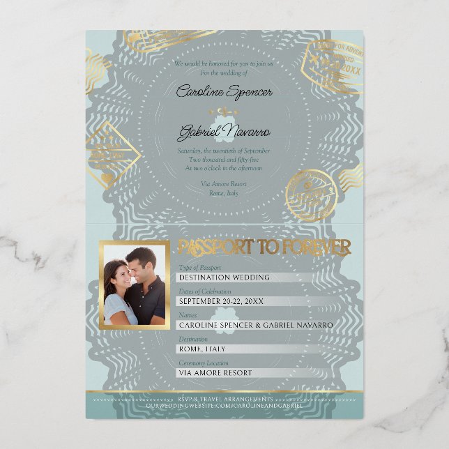 Passport Wedding Foil Invitation (Verso)