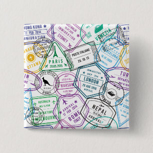 Passstempel-Süchtiger Retro-Weltreisender  Button