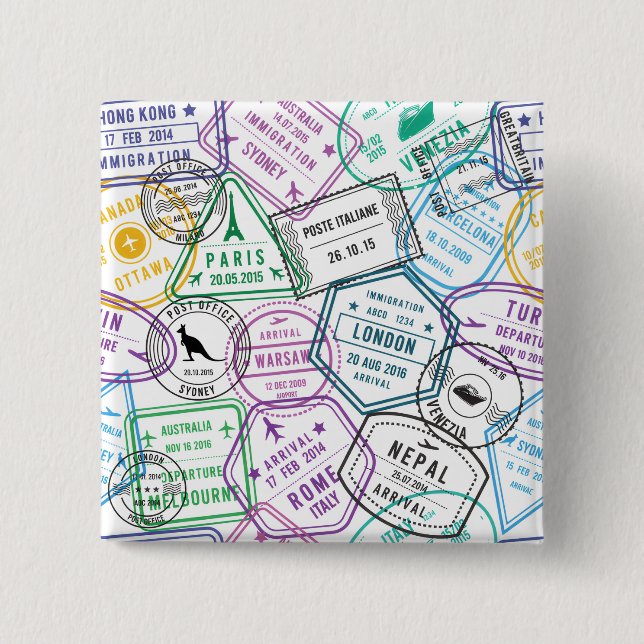 Passstempel-Süchtiger Retro-Weltreisender  Button (Vorderseite)