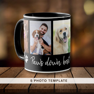 Passt den besten Hund-Vater 5 FotoCollage schwarz  Tasse