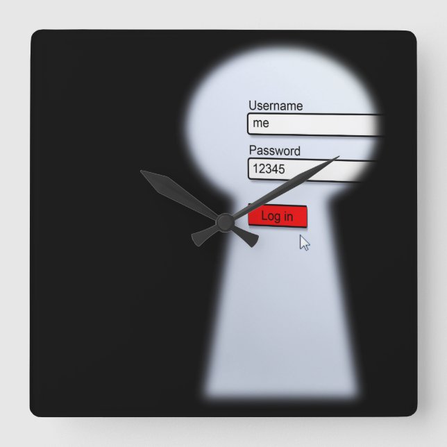 Password Security Quadratische Wanduhr (Vorderseite)