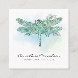 *~* Pasta Aqua Aqua Pink Dragonfly  Quadratische Visitenkarte