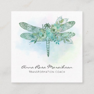*~* Pasta Aqua Aqua Pink Dragonfly Quadratische Visitenkarte