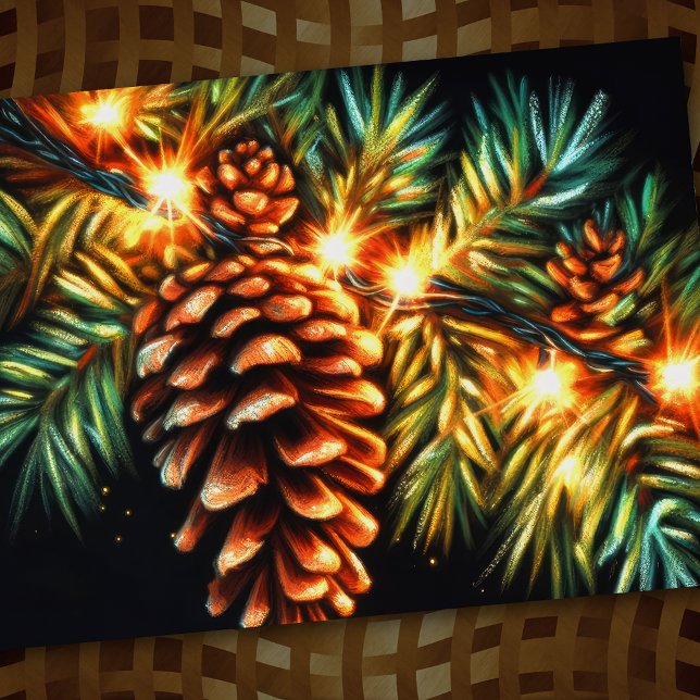 Pasta Christmas Holiday String Light Pinecone Karte (Von Creator hochgeladen)