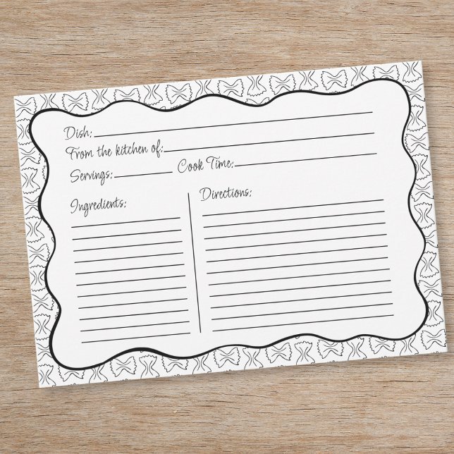 Pasta Muster Chic Black & White Wavy Rezept Card Mitteilungskarte (Von Creator hochgeladen)