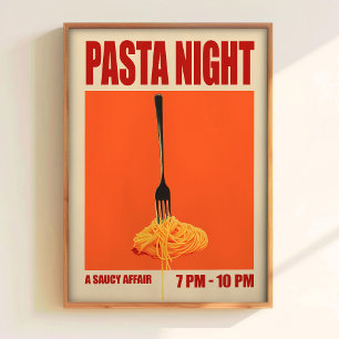 Pasta-Nacht-Druck Retro-Essens-Kunst Mittel Jahrhu Poster