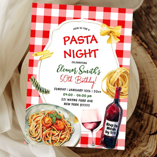 Pasta Night and Wine Adult Geburtstag Abendessen Einladung (Von Creator hochgeladen)