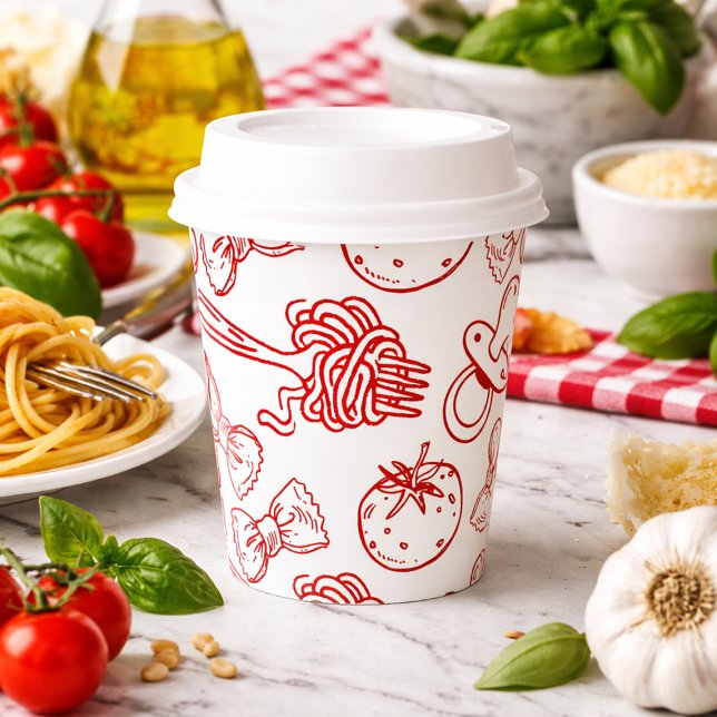 Pasta & Pacifiers Hand Drawn Italian Baby Shower  Pappbecher (Pasta & Pacifiers Hand-Drawn Italian Baby Shower Paper Cups)