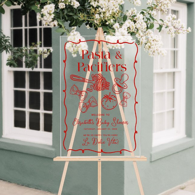 Pasta & Pacifiers Italian Baby Shower Welcome Acrylschild (Pasta & Pacifiers Italian Baby Shower Welcome Acrylic Sign)
