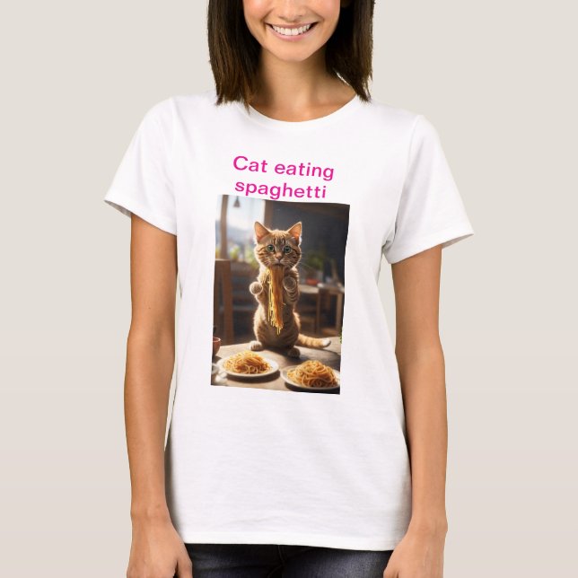 "Pasta Paws: Katzenessen Spaghetti-T - Shirt" T-Shirt (Vorderseite)