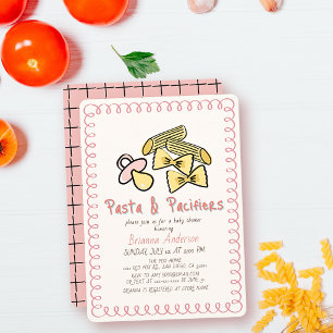 Pasta & Schnuller Kritzelmotiv Rosa Mädchen Baby-P Einladung
